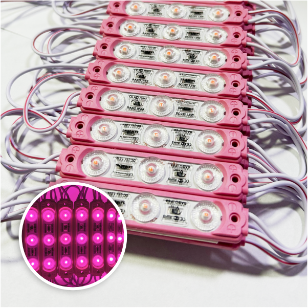MODULO 3LED ALTA POTENCIA 6.5CM 5.4 WATTS ROSADO 12V DC