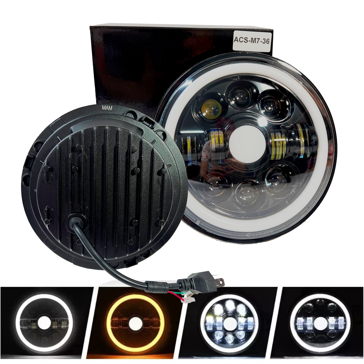 EXPLORADORA 7'' REDONDA 6LED BLANCOAMARILLO H4 + OJO DE ANGEL 9-36V 60W
