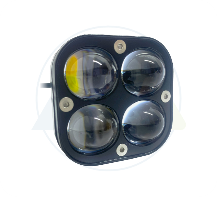 EXPLORADORA CUADRADA 4 LED BLANCOAMARILLO ALTA+BAJA FIJOFLASH 56.7*43*78MM 9-36V 40W