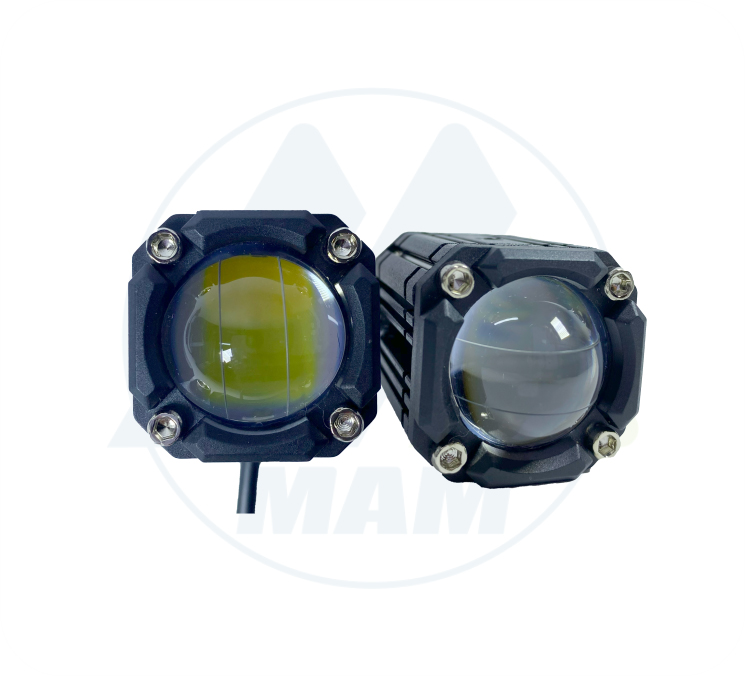 EXPLORADORA CUADRADA 1LED 33*54MM FIJO+FLASH BLANCOAMARILLO + DRL AZUL 9-80V 15W