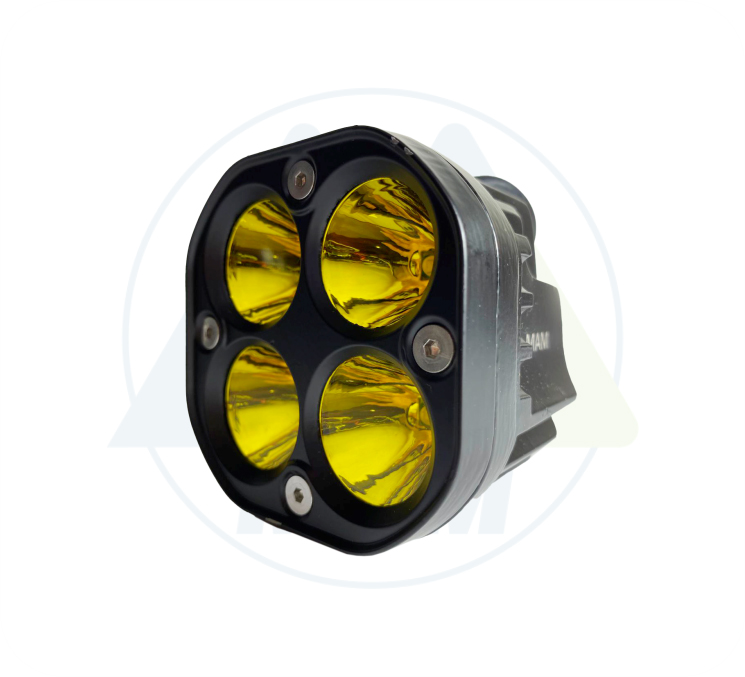 EXPLORADORA CUADRADA 4 LED 78*78*65MM BLANCOAMARILLO FIJO+FLASH 9-30V 20W