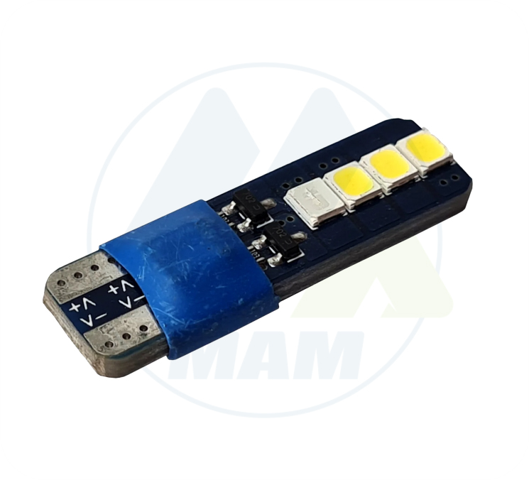 T10 BLANCO + AZUL ICE 8 LED 12V