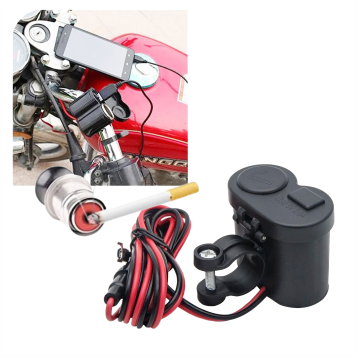 CARGADOR USB DE MOTO INPUT  12- 45V  OUTPUT 5V 2A DUAL USB +CIGARETTE LIGHTER