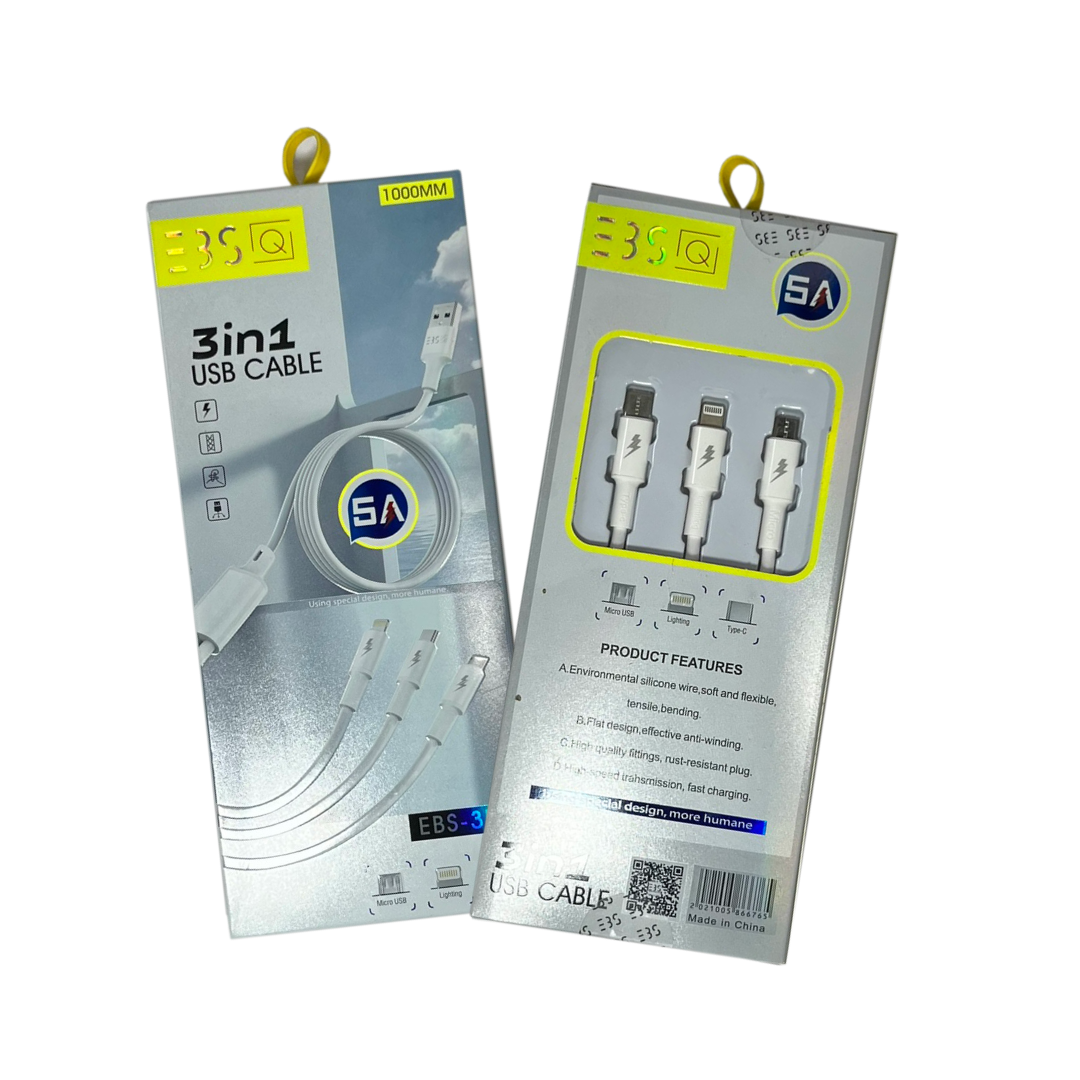CABLE USB 3 IN 1 EBS TIPO C - IPHONE - V8