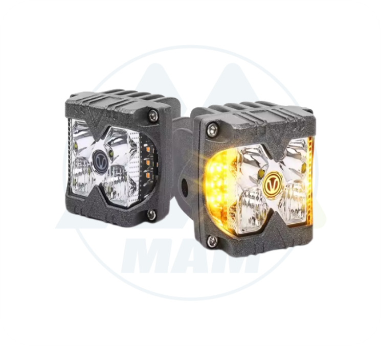 EXPLORADORA CUADRADA 80*74*76MM BLANCO FIJO + DRL LATERAL AMARILLO FLASH 9-80V 40W