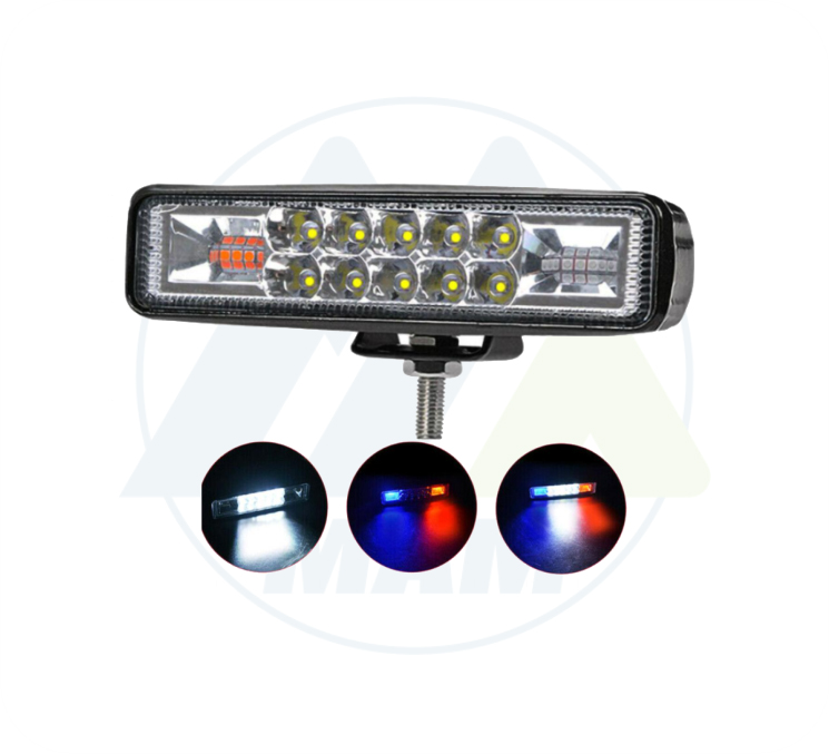 EXPLORADORA BARRA 12LED BLANCO DUAL FIJO-FLASH + ROJO Y AZUL 9-30V 36W