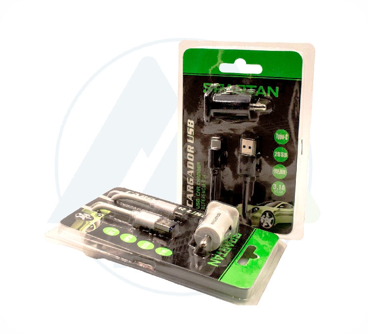CARGADOR CARRO USB NEGRO-BLANCO 3.1A TIPO C
